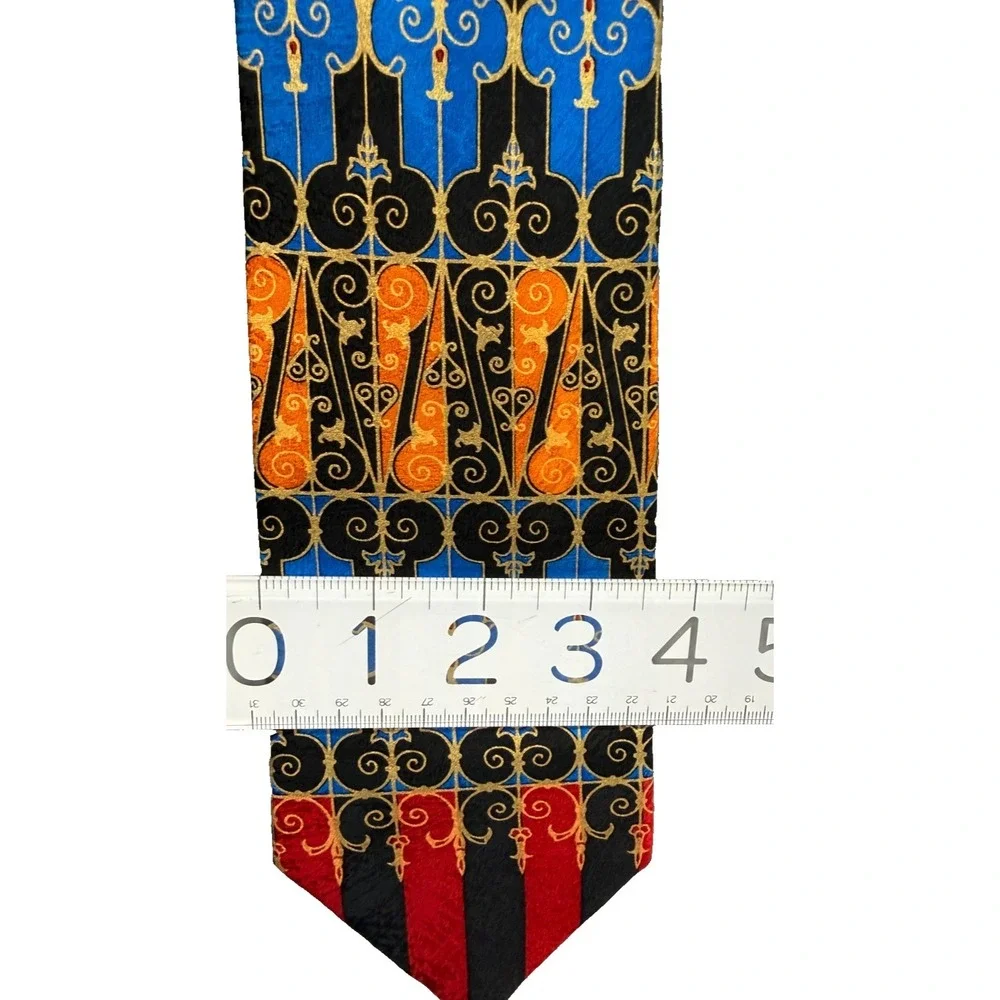 VTG Rush Limbaugh Tie‎ Gold Red Black Blue Silk USA Made 90s Gothic Scroll